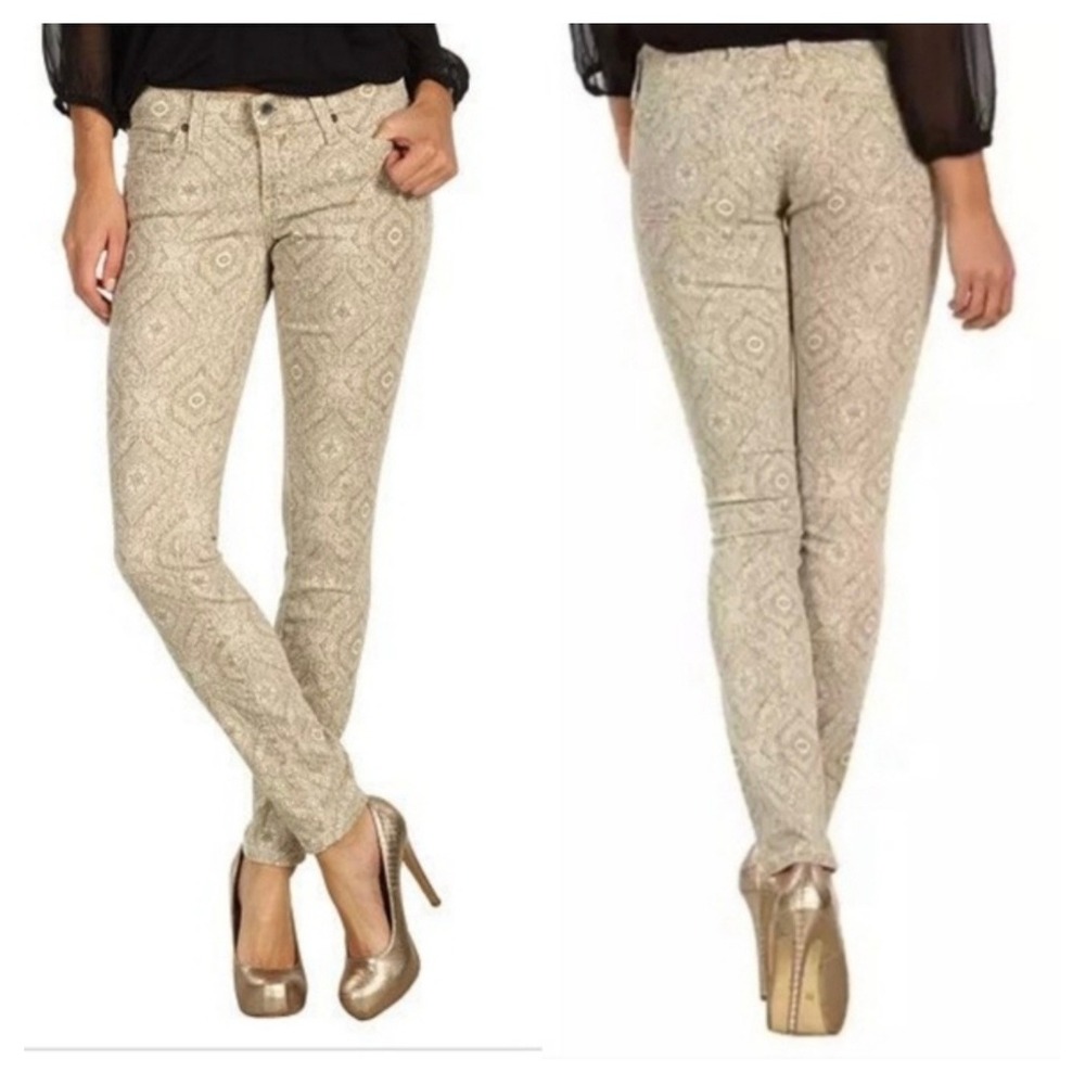 Lucky Brand Jeans 0 25 Ankle Sofia Skinny Damask Print Tan Cream Low Rise